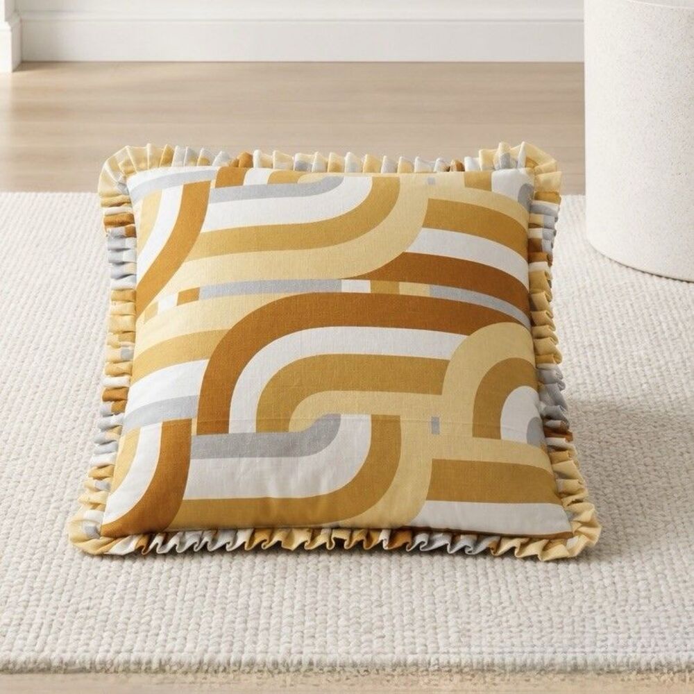 Handmade Set of 2 Throw Pillow Covers 18x18 Geometric Ruffle Trim Hidden Zipper - Picture 3 of 12